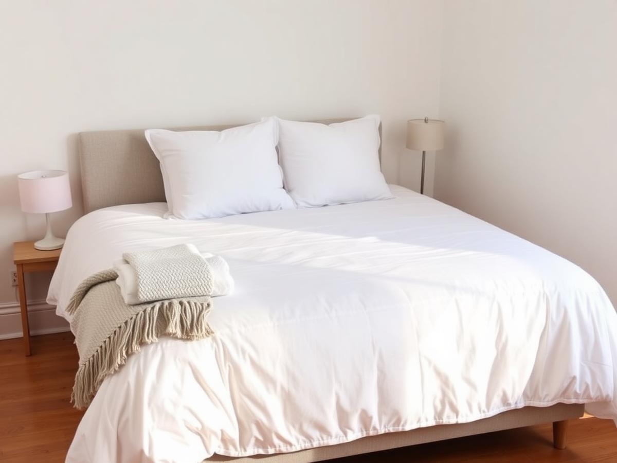 Freshly cleaned UK bedroom with neat white linen, ready for guests